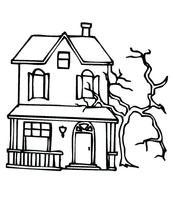600x776 Spooky House Coloring Pages Creepy Haunted House In Houses