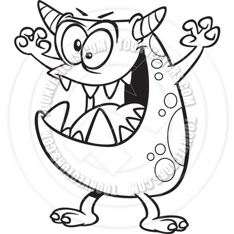 460x460 Cartoon Scary Monster (Black Amp White Line Art) By Ron Leishman