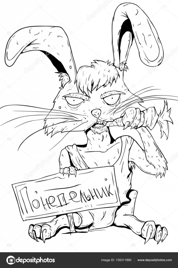 681x1024 Line Art. Scary Rabbit On Monday Stock Vector Seryoyezh