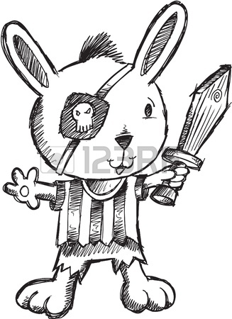 327x450 Doodle Sketch Pirate Bunny. Rabbit Illustration Royalty Free
