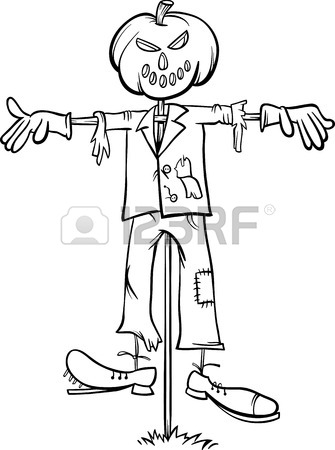 335x450 Black And White Cartoon Illustration Of Scary Halloween Scarecrow