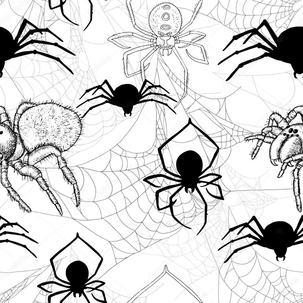 1024x1024 Seamless Pattern With Spiders And Cobwebs Stock Vector