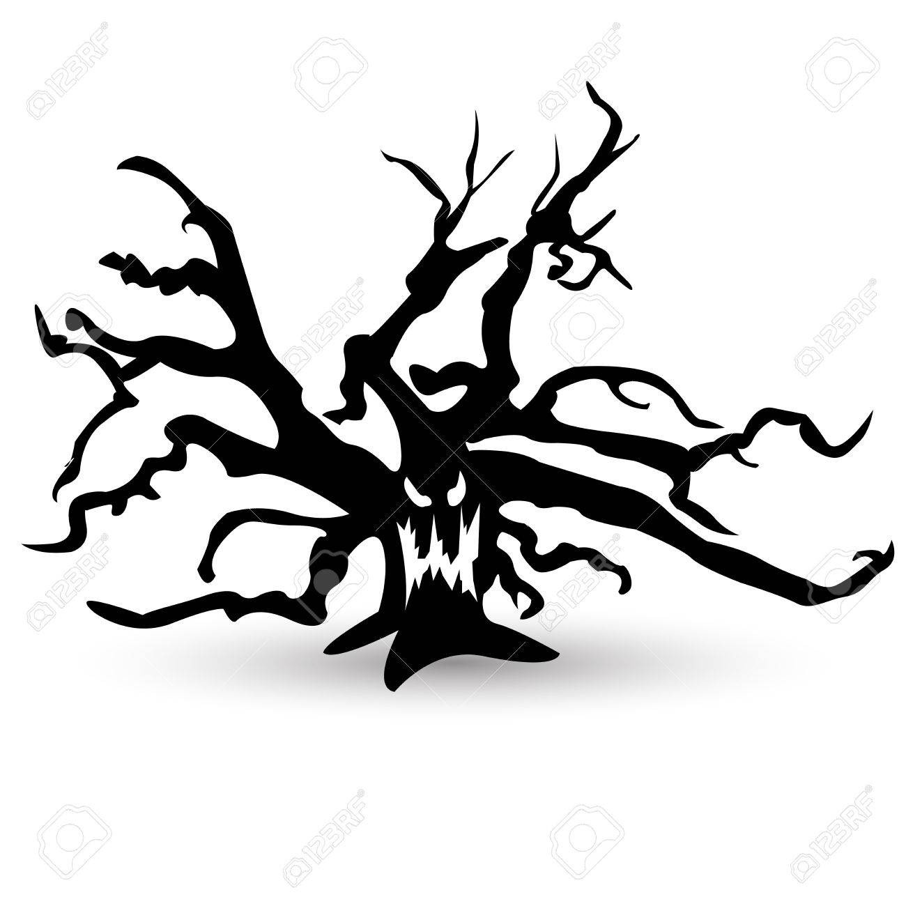 1300x1300 Halloween Vector Scary Tree. Black Illustration Royalty Free