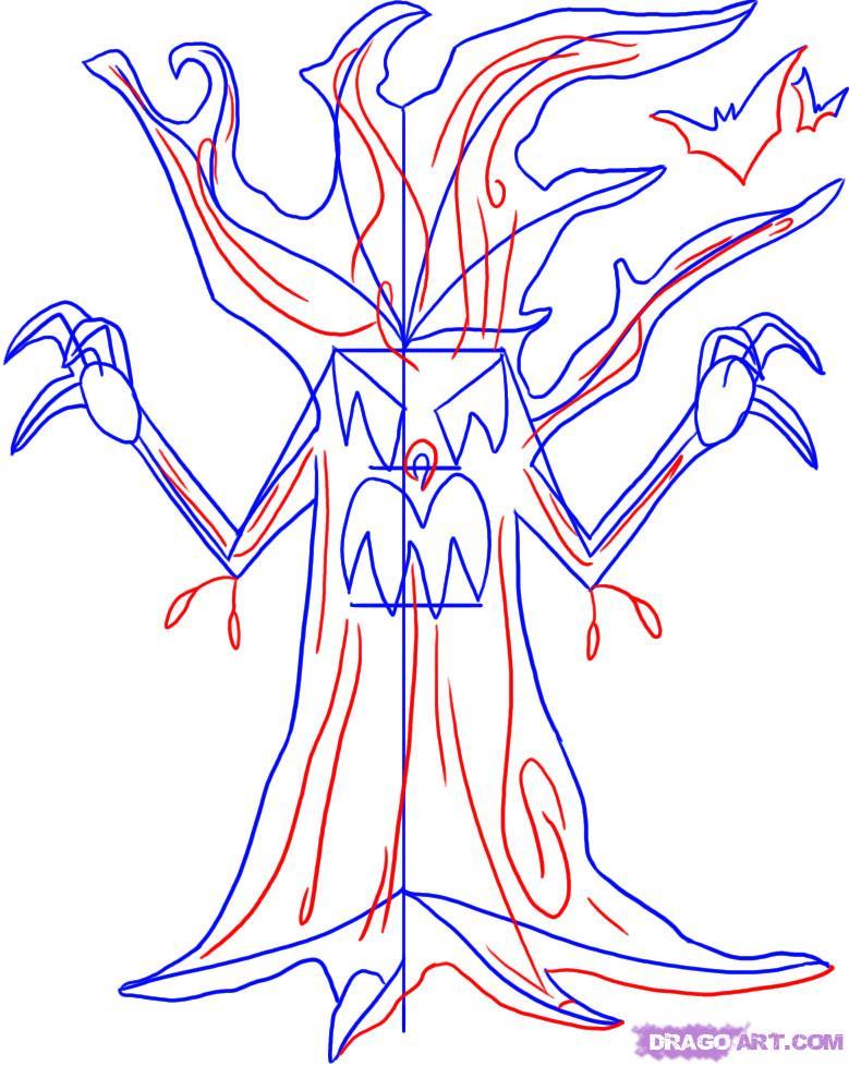 779x978 How To Draw An Evil Tree On The Halloween With A Pencil