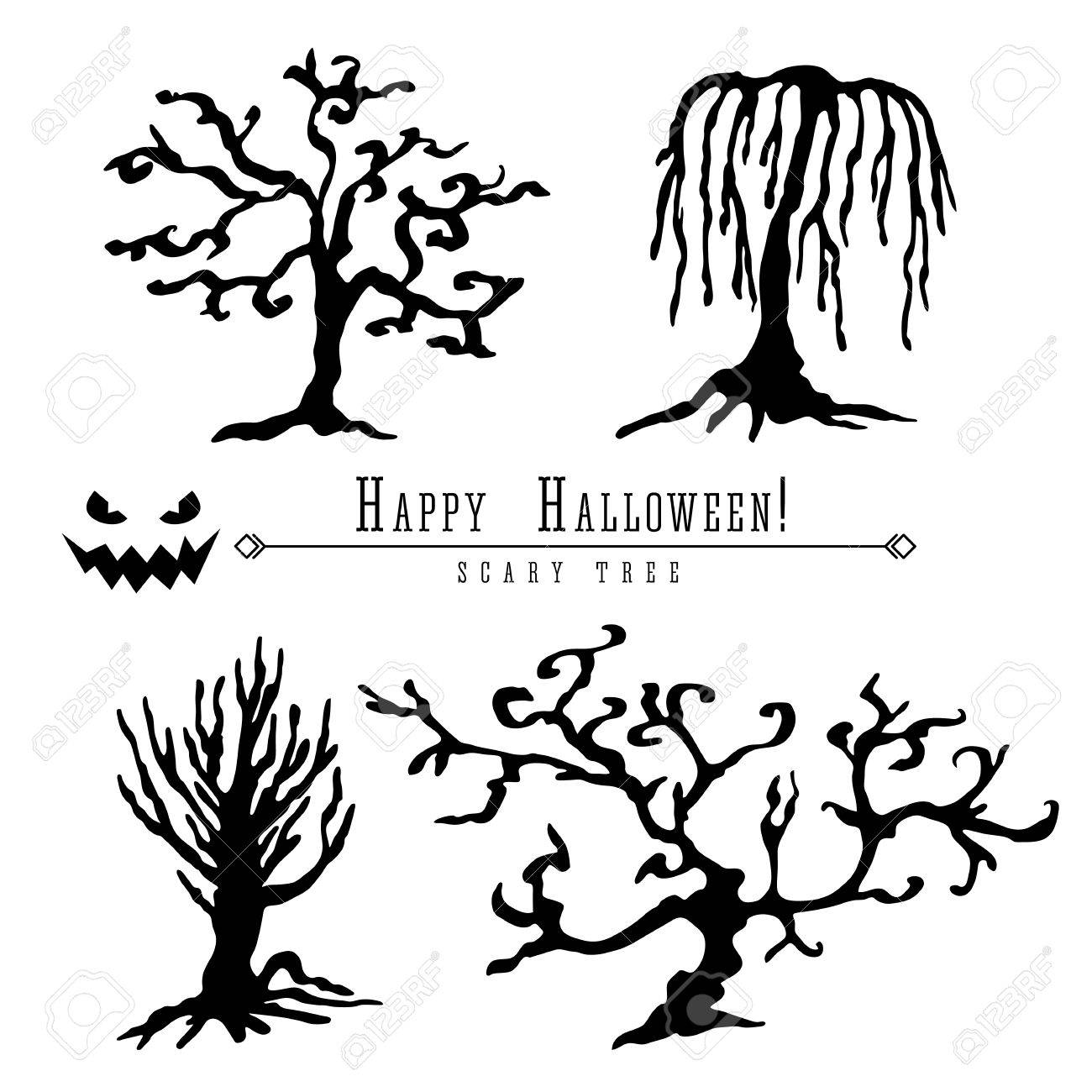 1300x1300 Scary Dead Trees Silhouette Vector Halloween Decoration Set