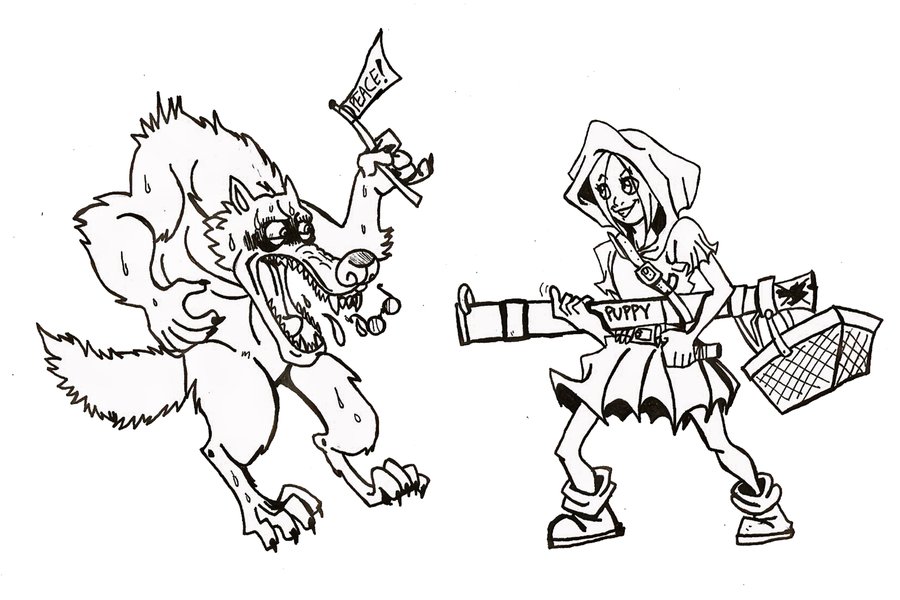 900x600 Little Red And Big Scared Wolf By Sonkkuli