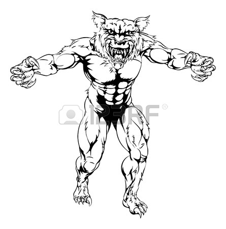 445x450 Wolf Werewolf Mascot Holding A Sign Royalty Free Cliparts, Vectors