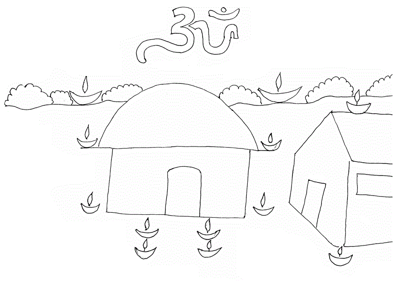 803x612 Diwali Scene Coloring Page