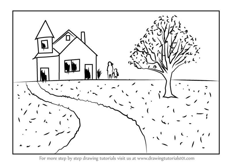 800x566 Learn How To Draw A House Scenery (Scenes) Step By Step Drawing