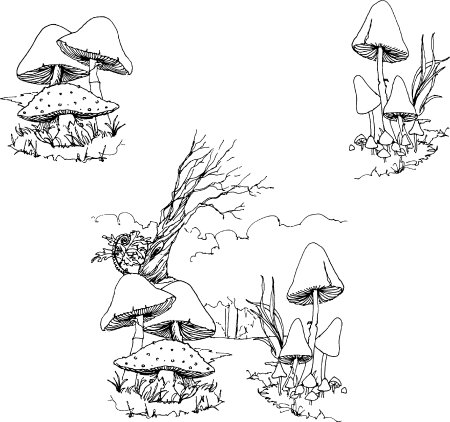 450x422 Drawn Mushroom Scenery