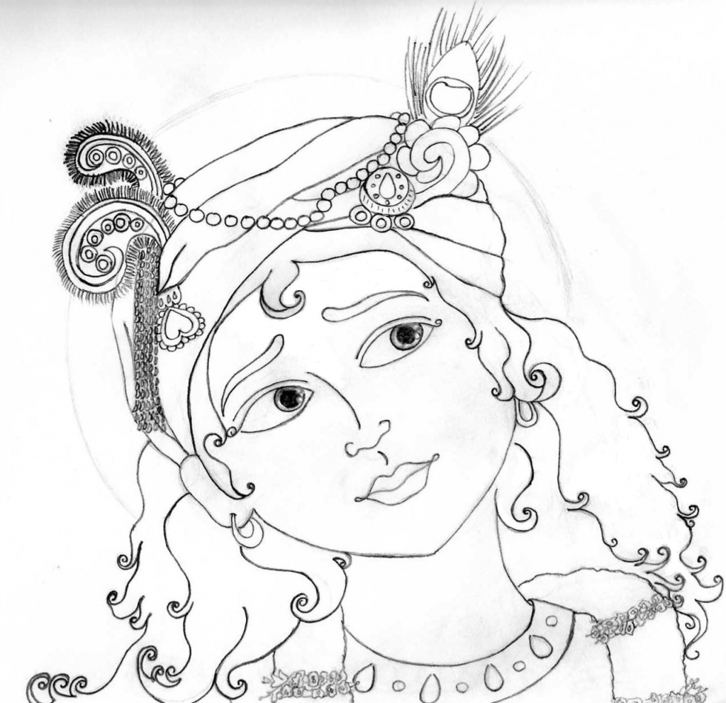 1024x991 Drawing For Scenery Pencil Sketch Of Krishna