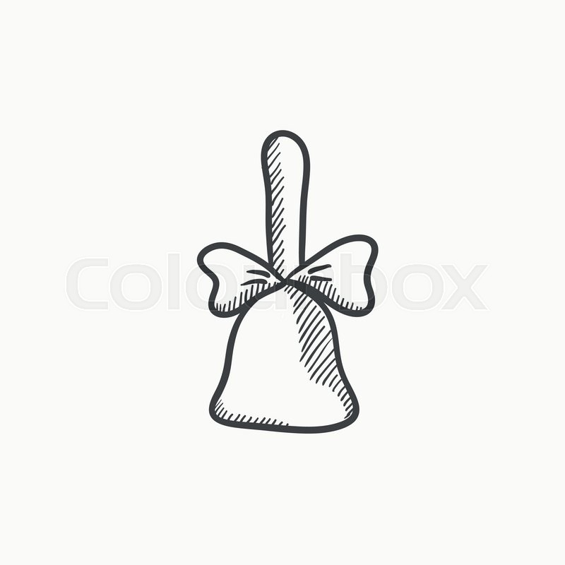 800x800 School Bell With Ribbon Vector Sketch Icon Isolated On Background