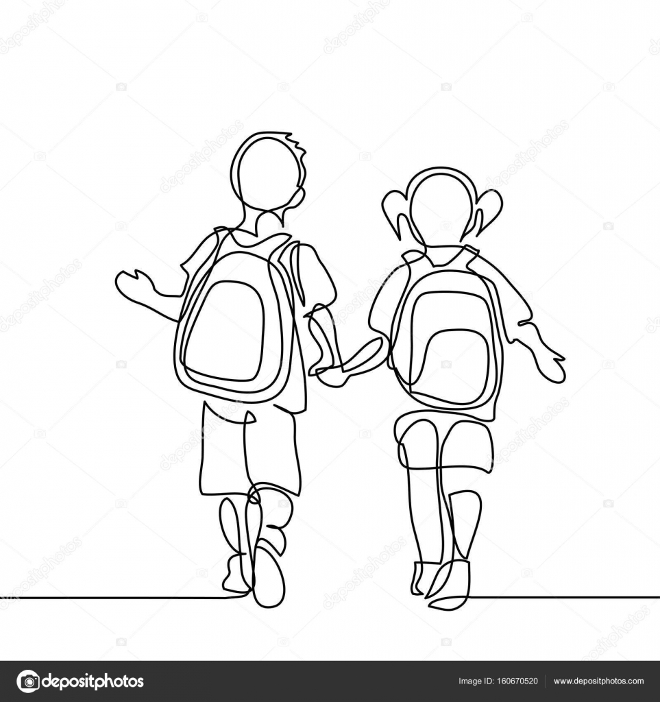 963x1024 Boy And Girl Going Back To School With Bags. Stock Vector