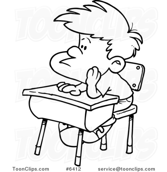 581x600 Cartoon Black And White Line Drawing Of A Bored School Boy