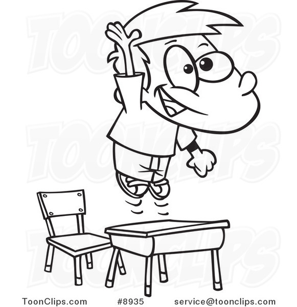 581x600 Cartoon Black And White Line Drawing Of A School Boy Jumping Over