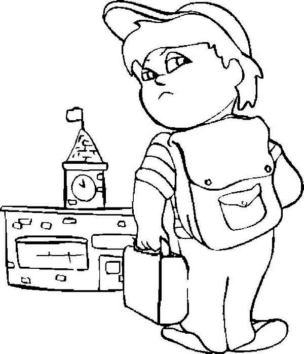 600x698 A Grumpy Boy On His First Day Of School Coloring Page