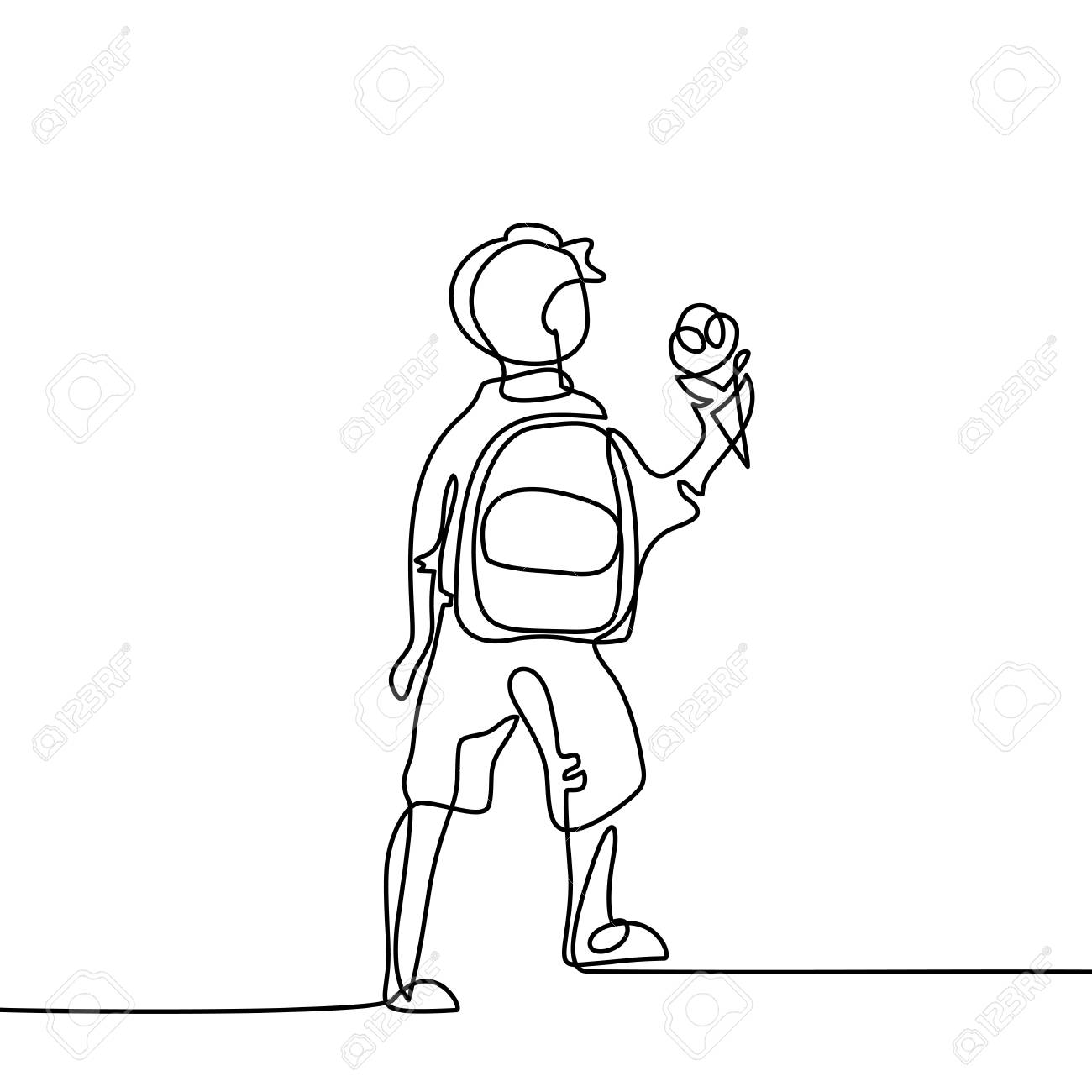 1300x1300 Boy With Ice Cream Going Back To School With Bag. Continuous