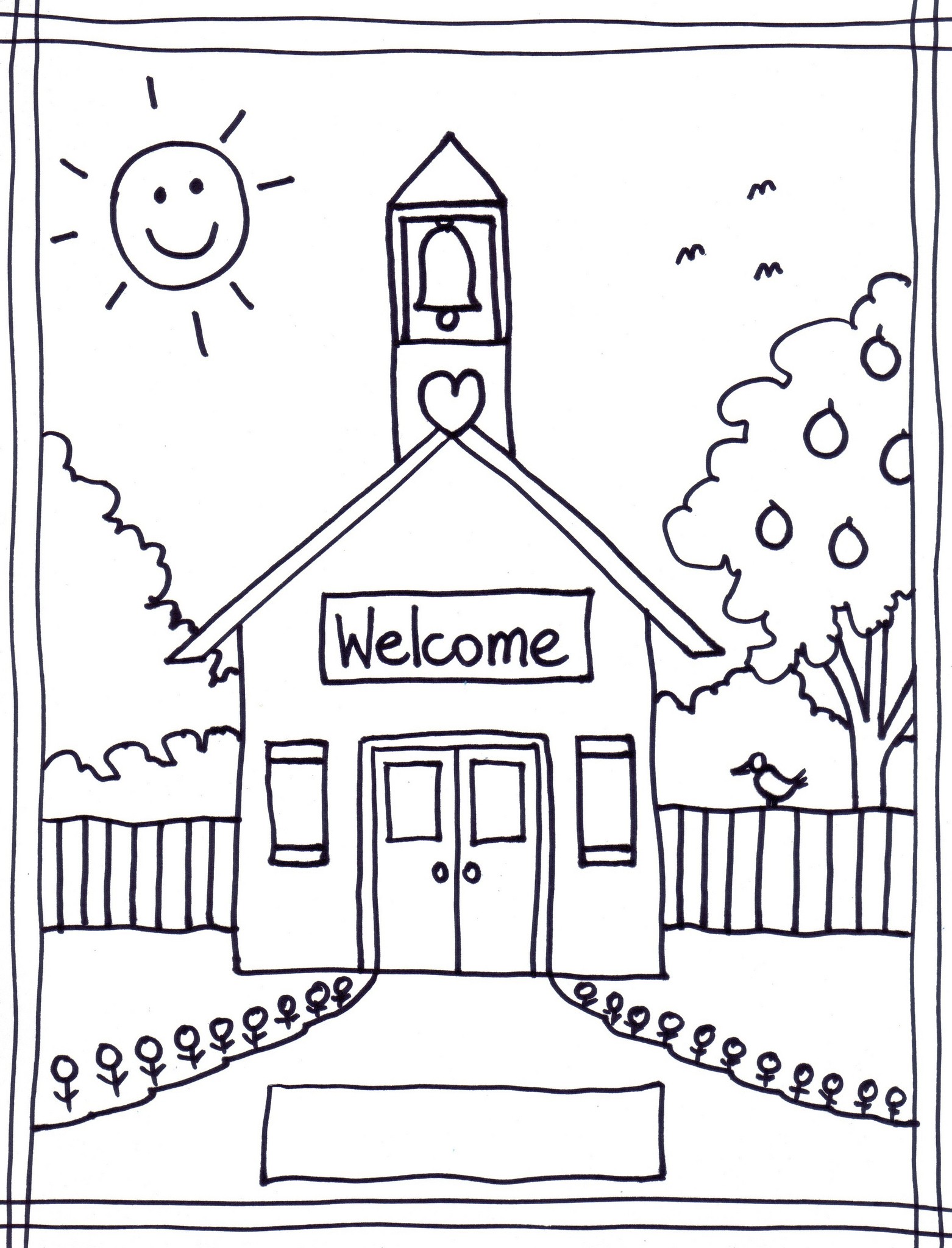 1562x2048 School Building Coloring Pages