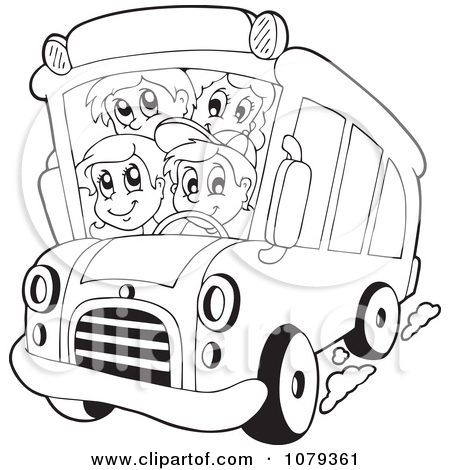 450x470 Clipart Outlined School Kids On A Bus
