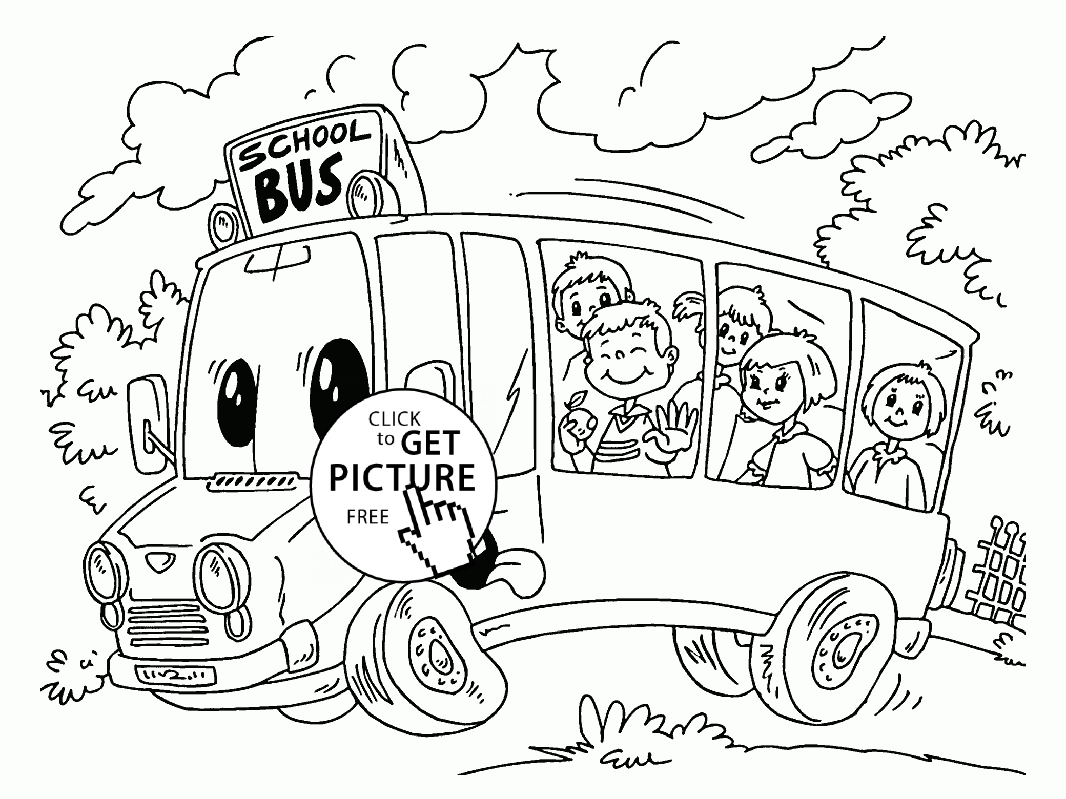 2080x1560 Cartoon School Bus Coloring Page For Kids, Back To School Coloring