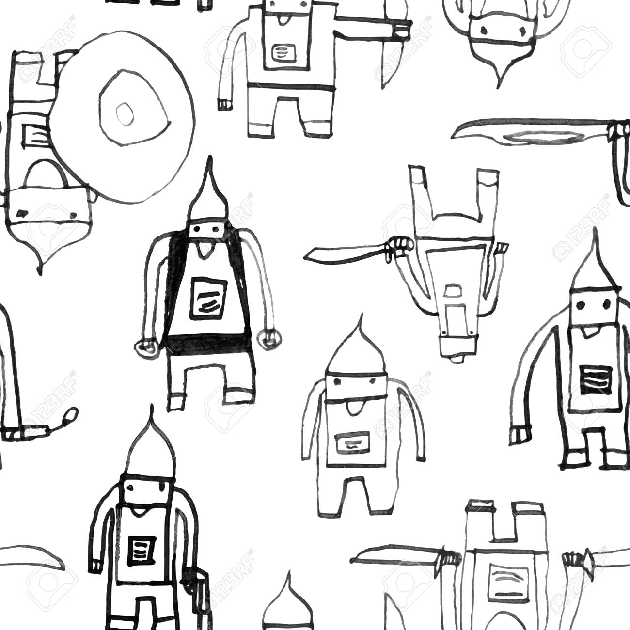 1300x1300 Hero Seamless Pattern. Pretty Child's Drawing With School Pen