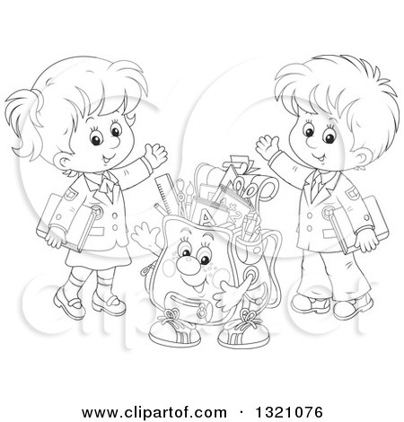 450x470 Lineart Clipart Of A Cartoon Black And White Backpack Character