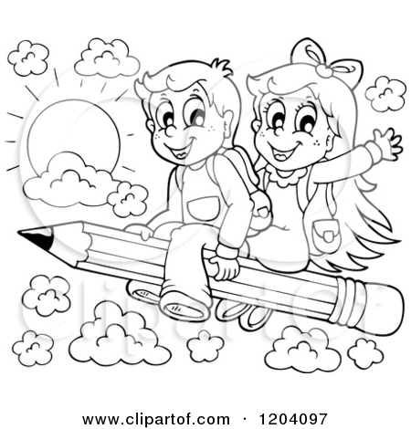 450x470 Cartoon Of Blacknd White Happy School Children Flying On