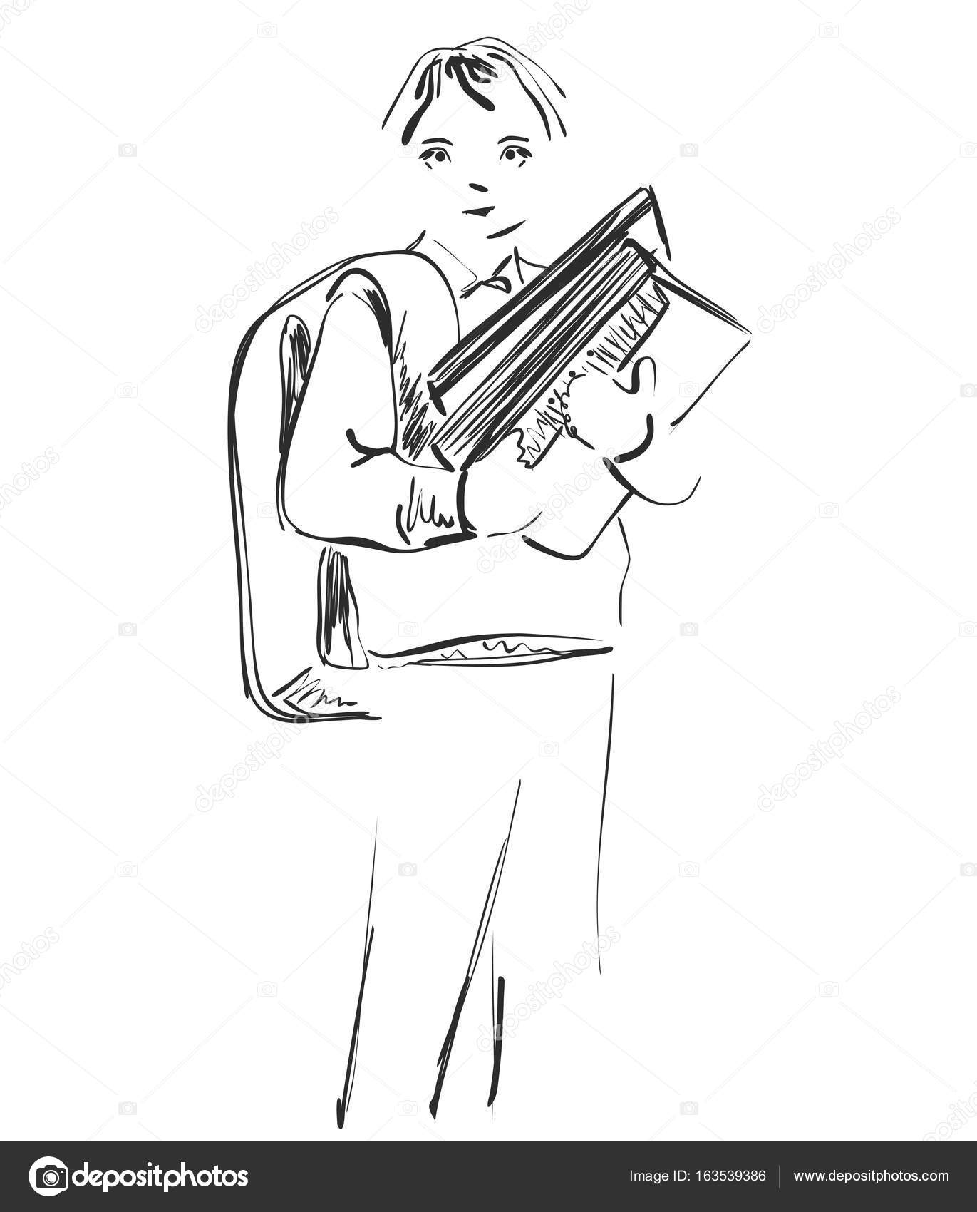 1371x1700 Illustration Of School Children, Boy. Hand Drawn Sketch. Stock