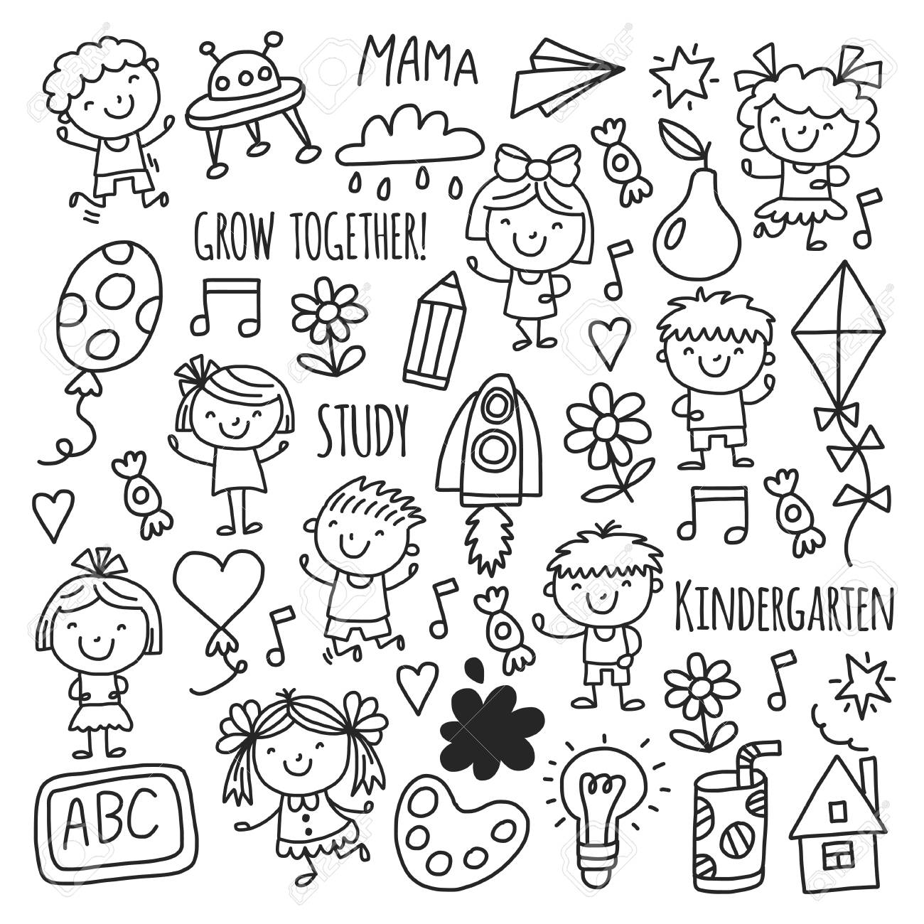 1300x1300 Kids Drawing Kindergarten School Happy Children Play Illustration