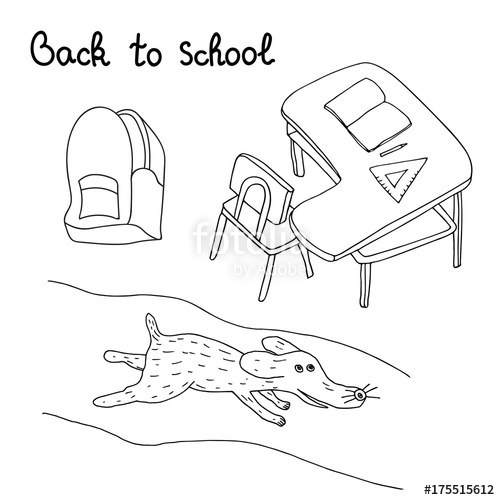 500x500 Back To School Hand Drawn Set. Artistic Sketch. Desk, Backpack