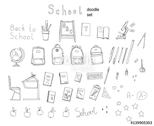 500x409 Hand Drawn School Doodle Set Illustration With Lettering, School