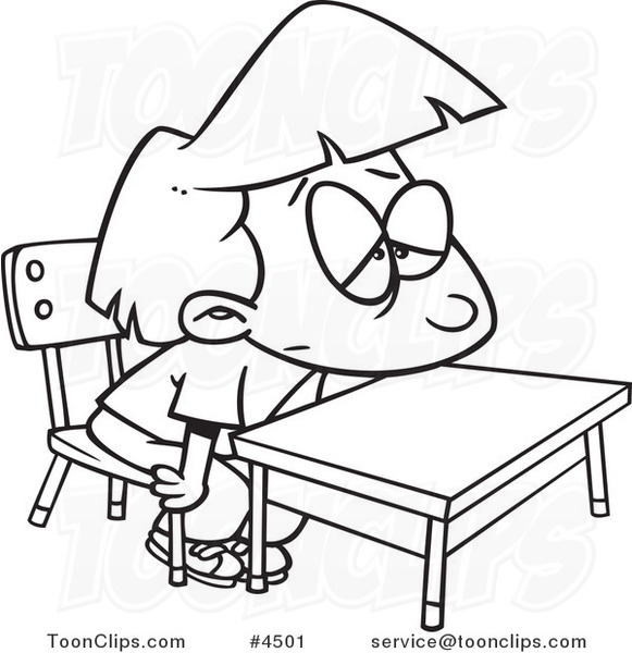 581x600 Cartoon Black And White Line Drawing Of A Bored School Girl