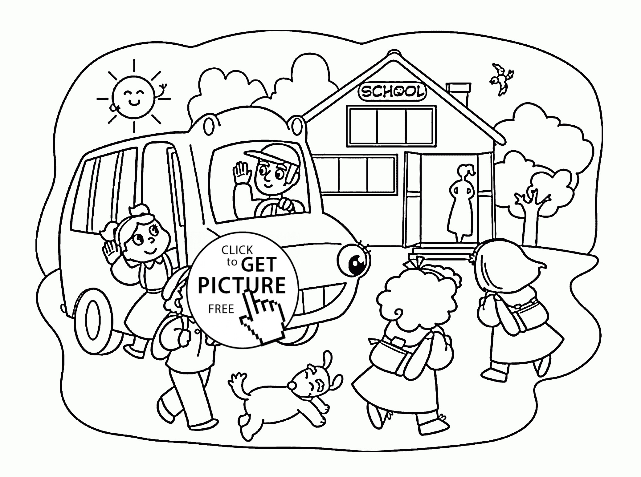 2080x1549 Pupils Going To School Coloring Page For Kids, Back To School
