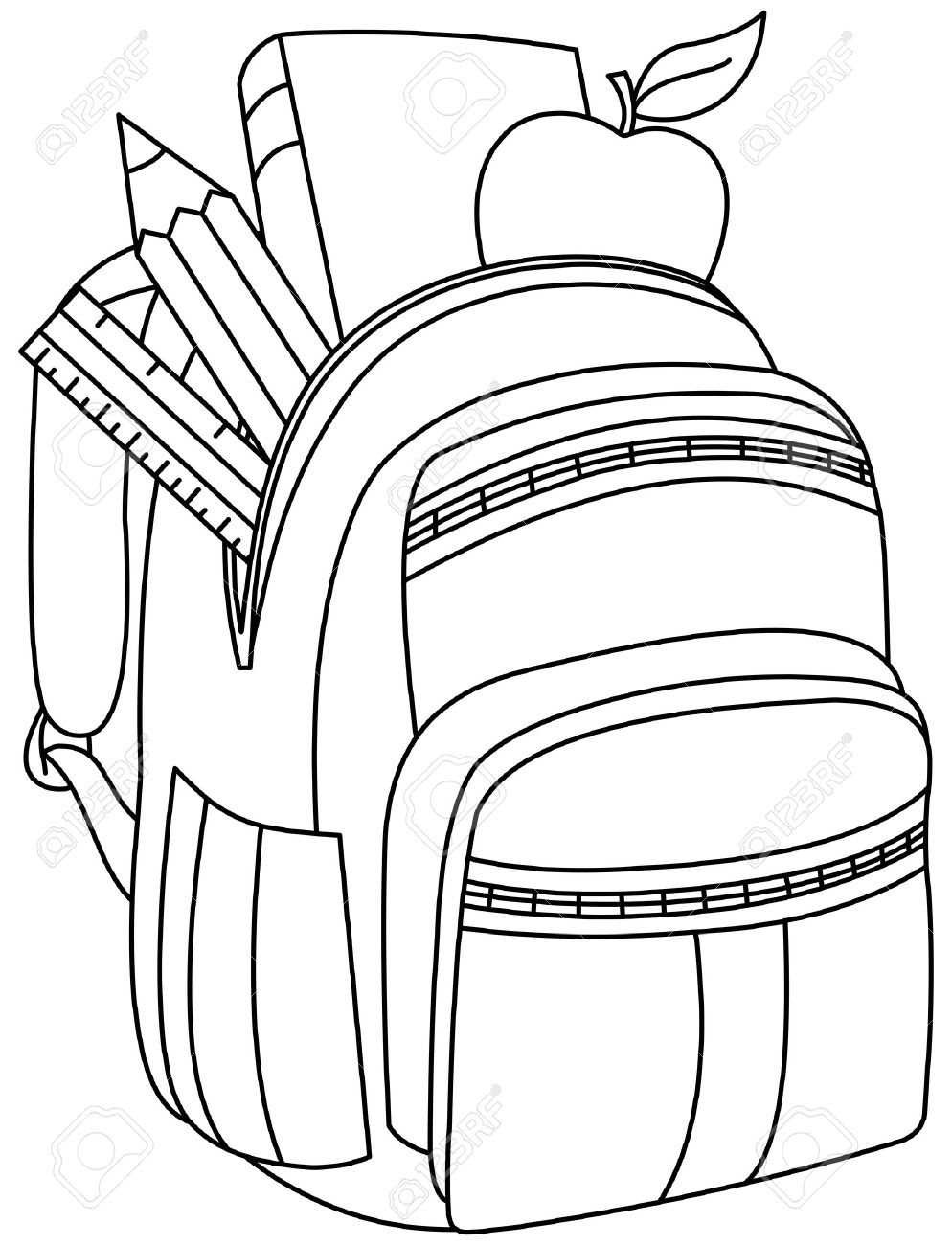 994x1300 Outlined School Backpack. Vector Illustration Coloring Page