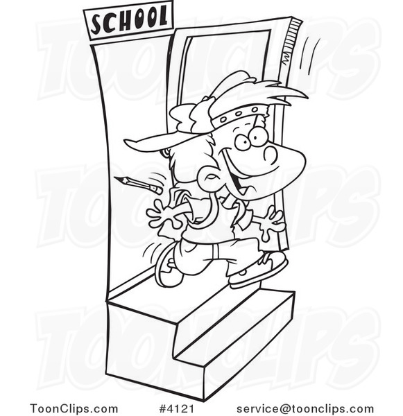 581x600 Cartoon Black And White Line Drawing Of A School Boy Running Out