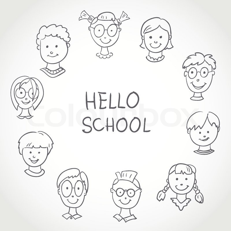 800x800 Hello School. Kids Face Set Sketch Stock Vector Colourbox