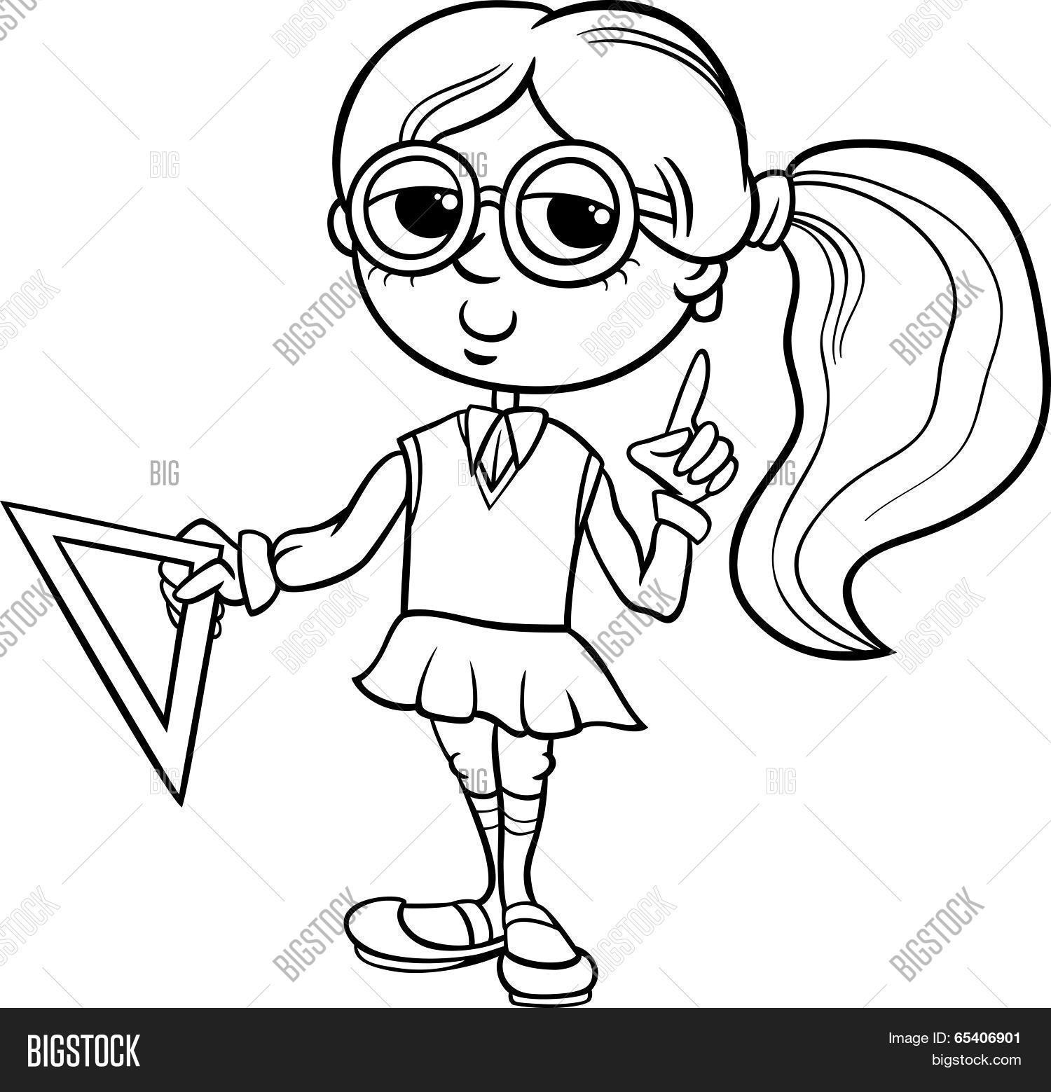 1500x1559 Grade School Girl Coloring Page Vector Amp Photo Bigstock