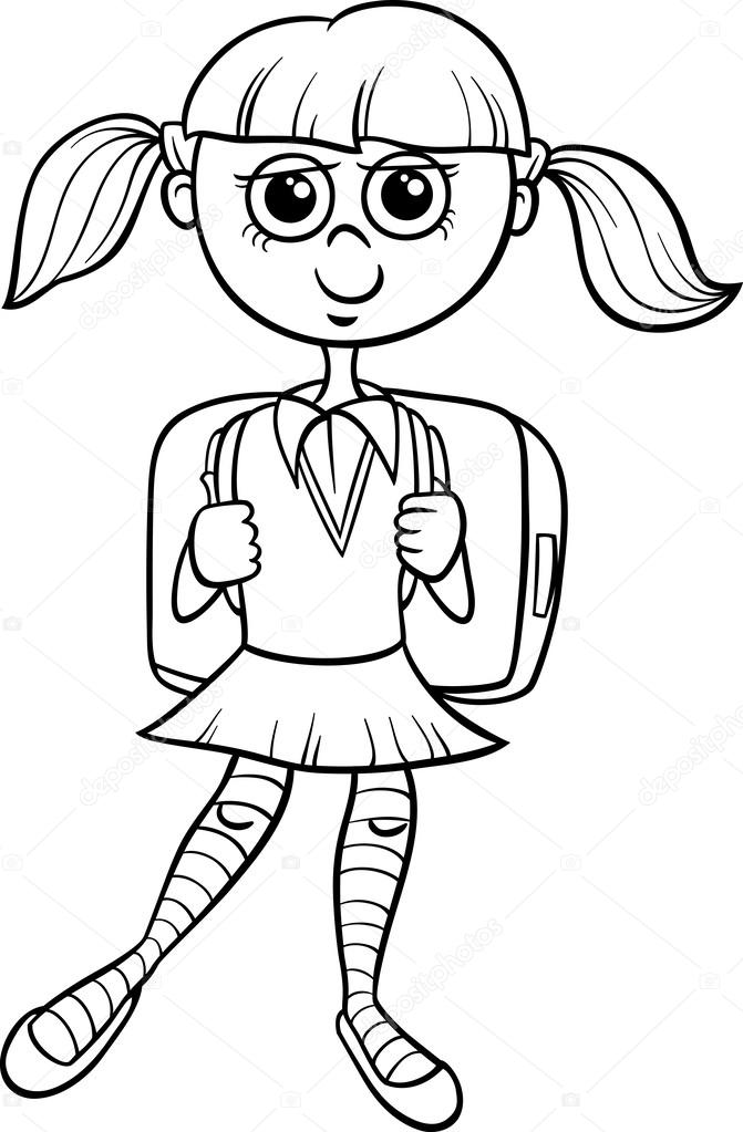 671x1023 Primary School Girl Coloring Book Stock Vector Izakowski