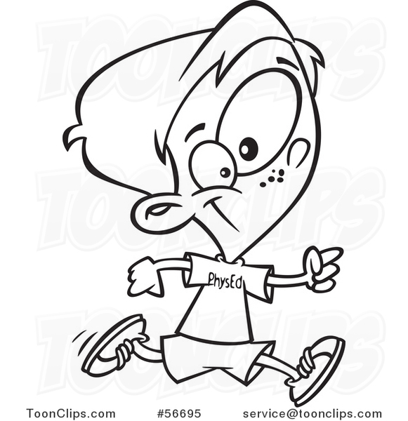 581x600 Cartoon Outline School Boy Running In Gym Glass