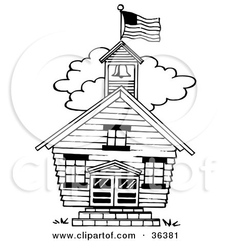 450x470 Clipart Illustration Of A Flag Atop The Bell Tower Of A One Room