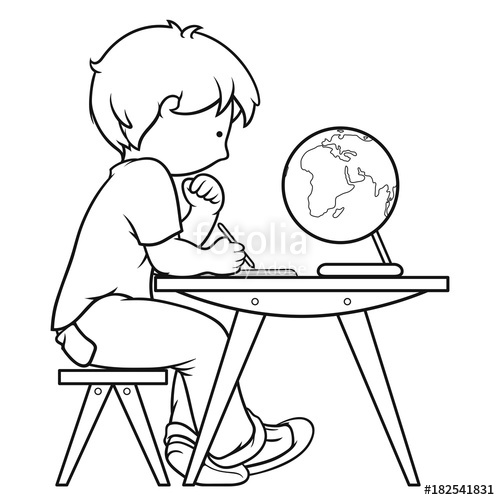 500x500 Kid Studying, School Theme, Character Design, Coloring Page