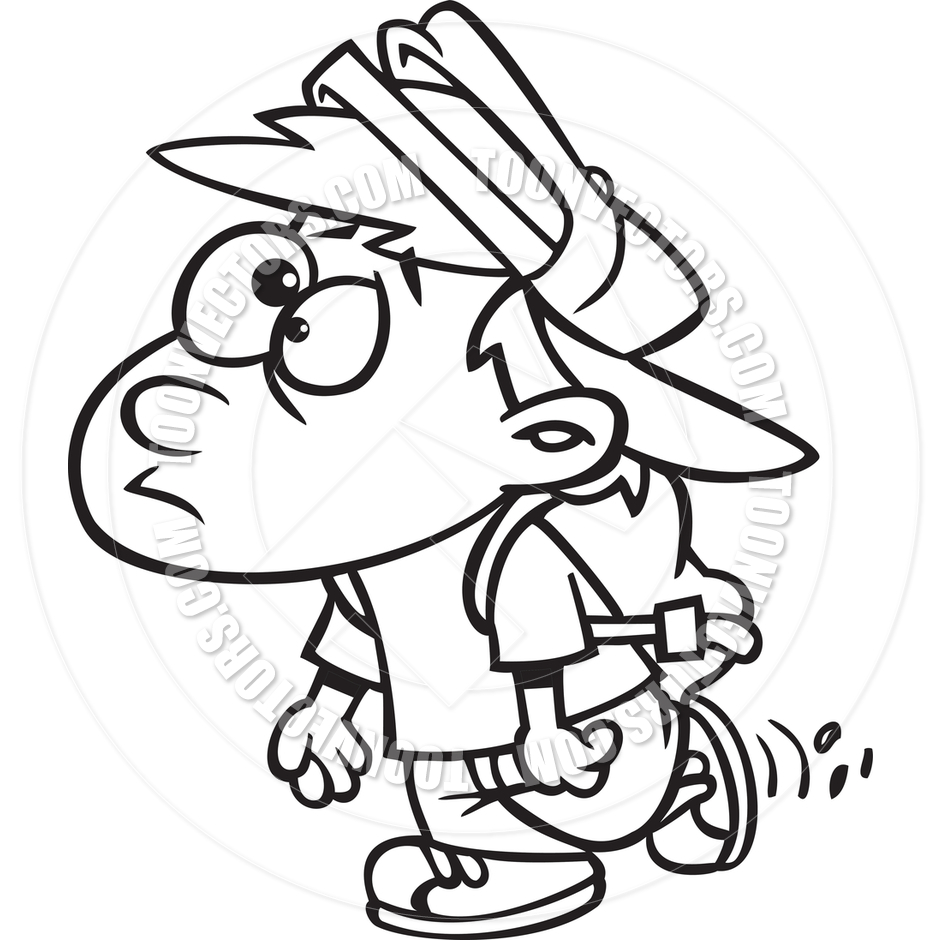 940x940 Cartoon Boy Walking To School (Black And White Line Art) By Ron