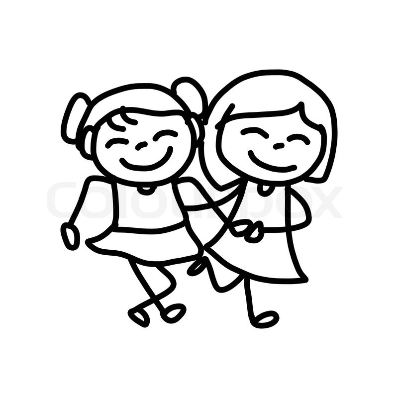 800x800 Cute School Uniform Boy And Girl Sketch Background. Vector