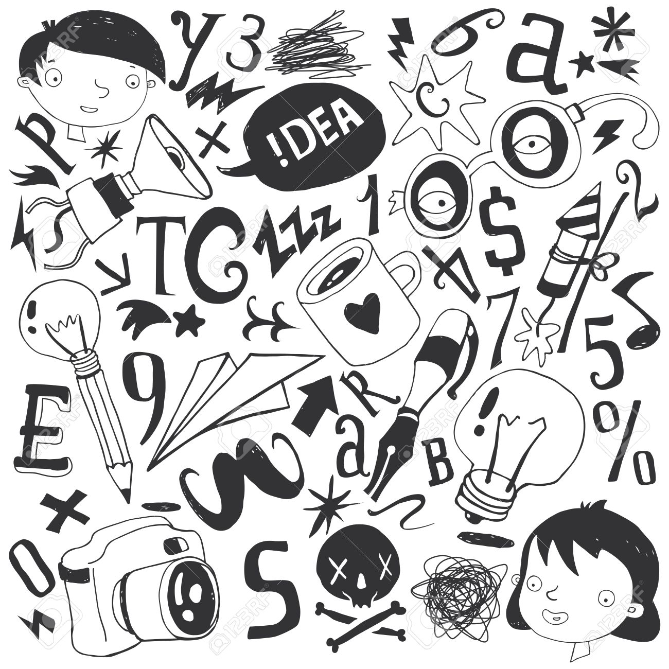 1300x1300 Character Set, School, Hobby, Sketch, Illustration, Pencil Drawing