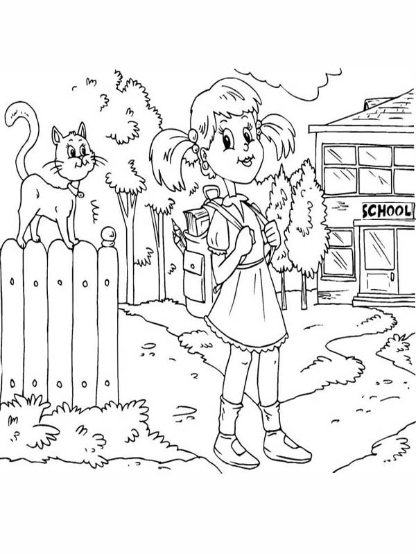 600x799 A Girl Student Waiting For The School Bus On The First Day