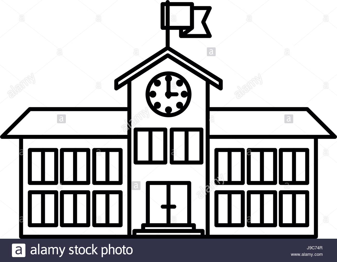 1300x1012 Sketch Silhouette Image High School Structure With Clock And Flag