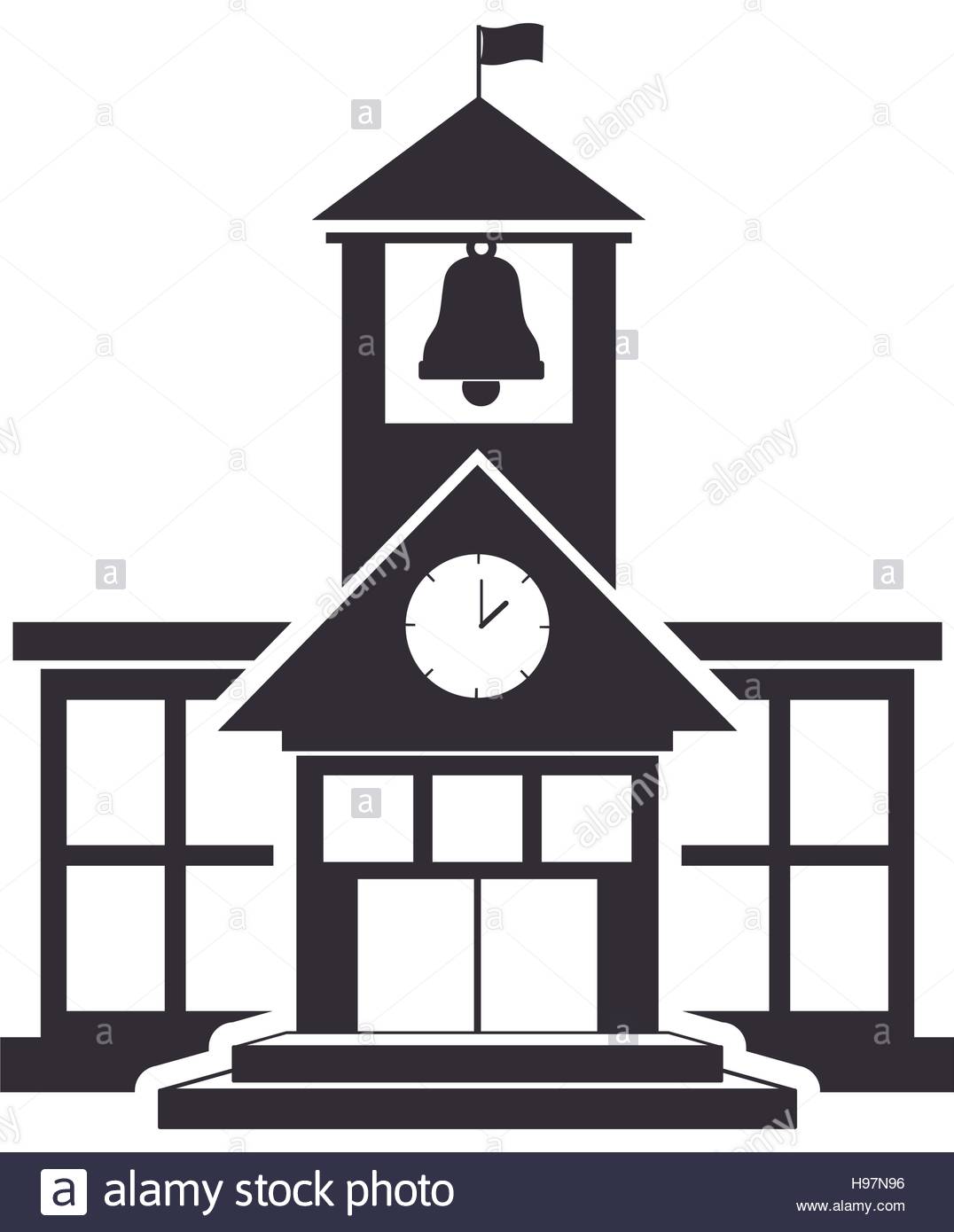 1076x1390 Black Silhouette High School Structure With Large Windows Stock