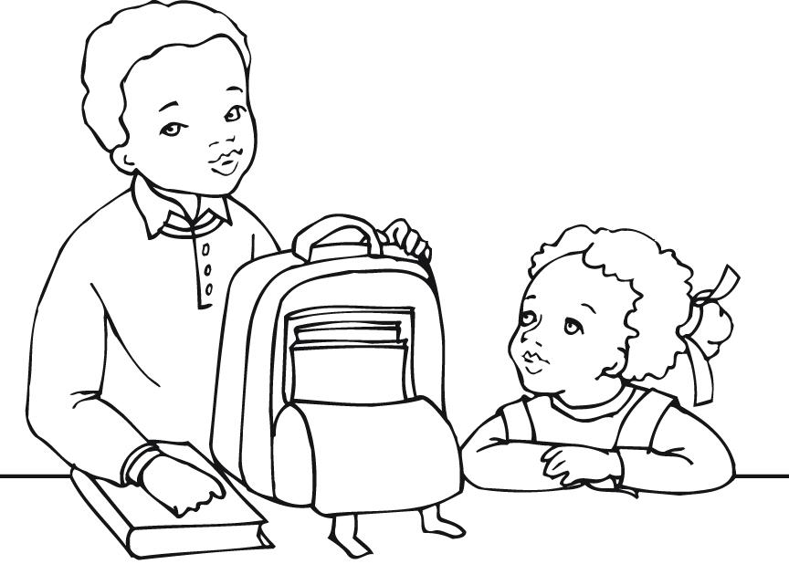 864x618 Printable Outline Of Students Getting Ready For School