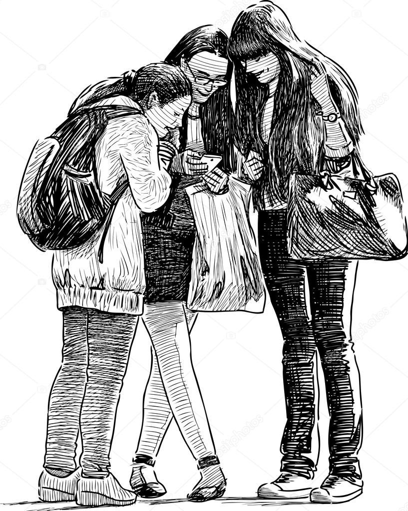 817x1024 Three School Students Stock Vector Samakarov@mail.ru