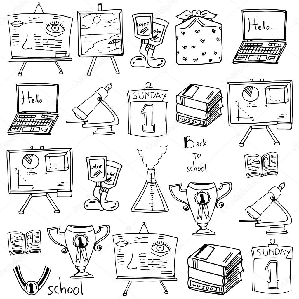 1024x1024 Hand Draw School Supplies Doodles Stock Vector Wongsalam77